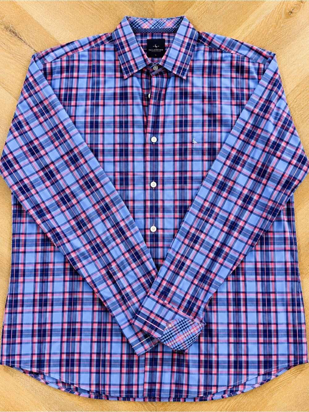 TailorByrd Collection Plaid Button Down Shirt Men’s Large Blue Pink Long Sleeve